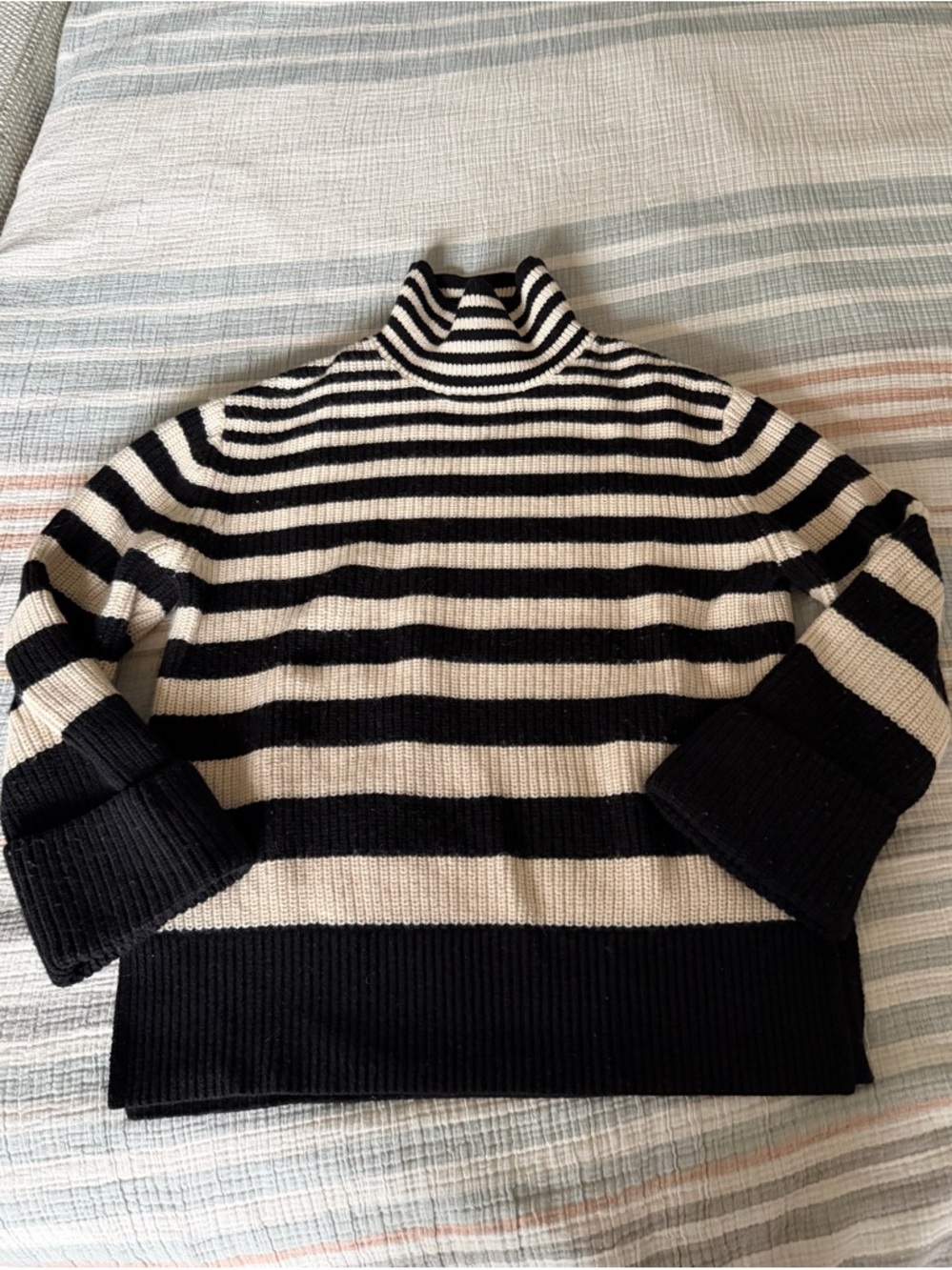 & Other Stories Striped Chunky Knit Turtleneck Sweater Black Ivory XS